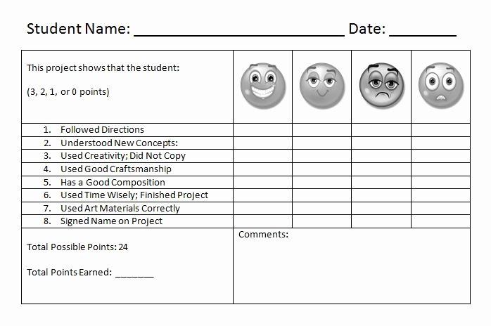 Free Printable Rubric Template New Printable Art Rubrics 1st Grade Art Rubric