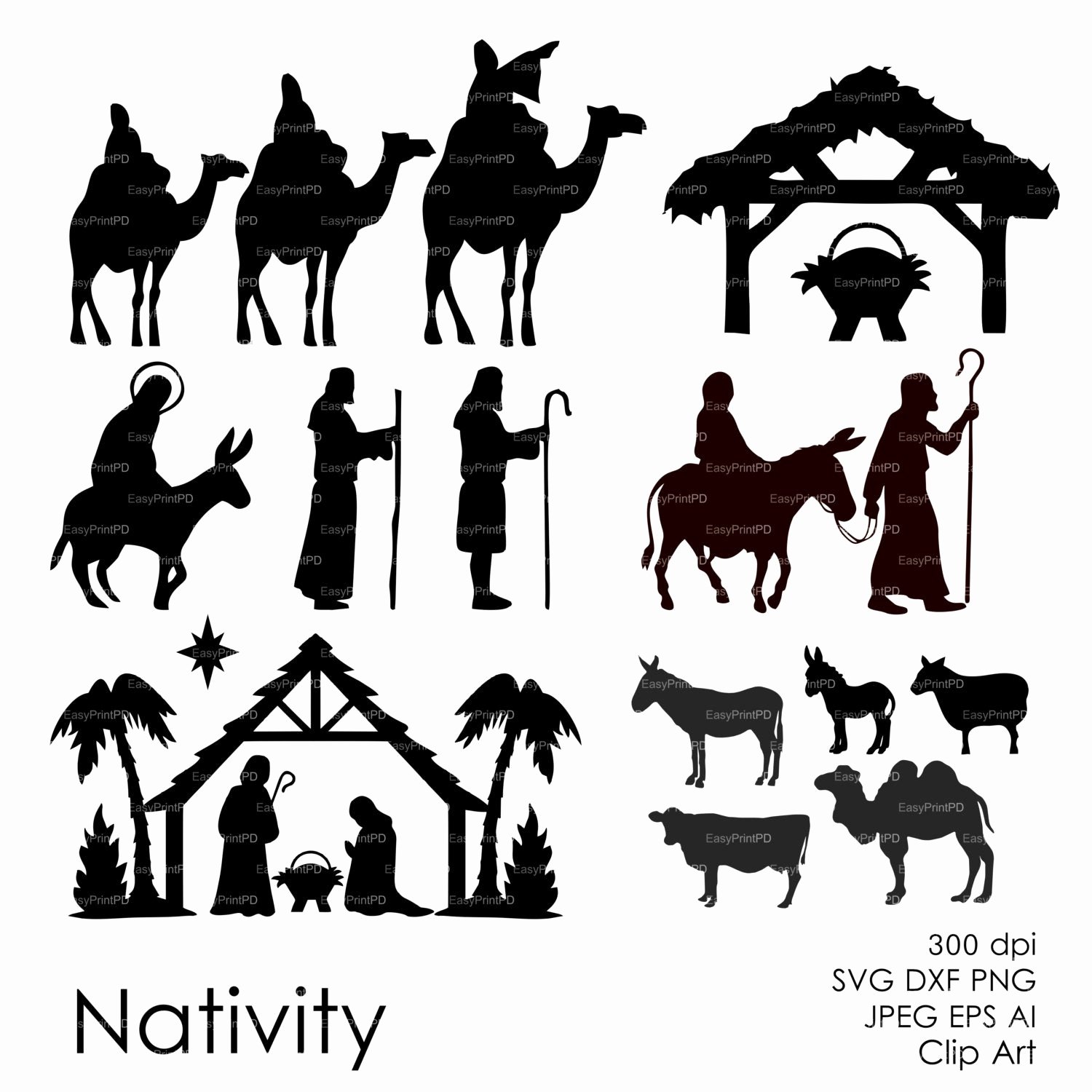 Free Printable Silhouette Of Nativity Scene Inspirational Nativity Christ Silhouette Overlays Vector Digital Clipart