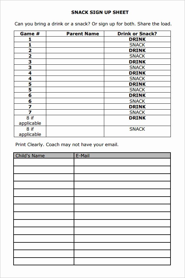 Free Printable Snack Sign Up Sheet Awesome Sign Up Sheet Template 13 Download Free Documents In