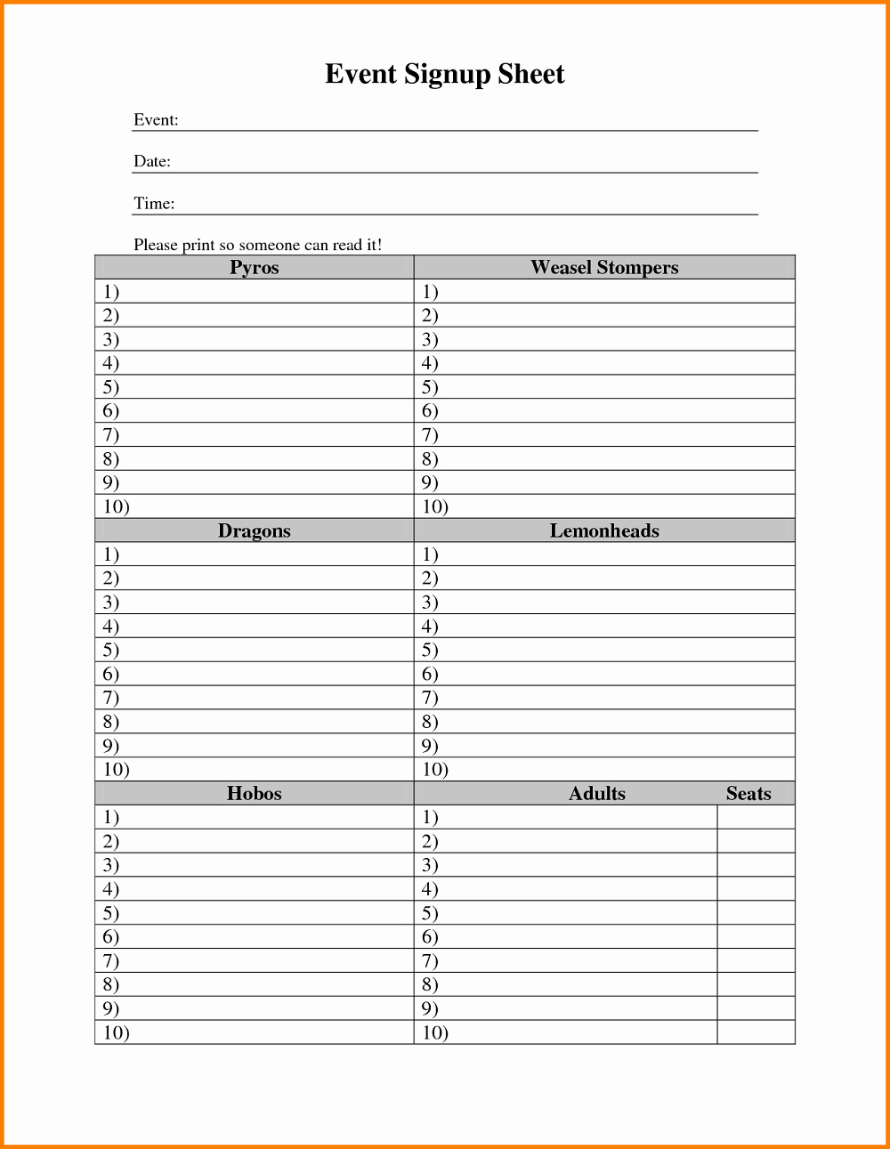 Free Printable Snack Sign Up Sheet Lovely Free Printable Sign Up Sheet Printable
