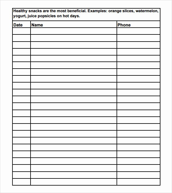 Free Printable Snack Sign Up Sheet Lovely Sign Up Sheet Template 10 Free Samples Examples format