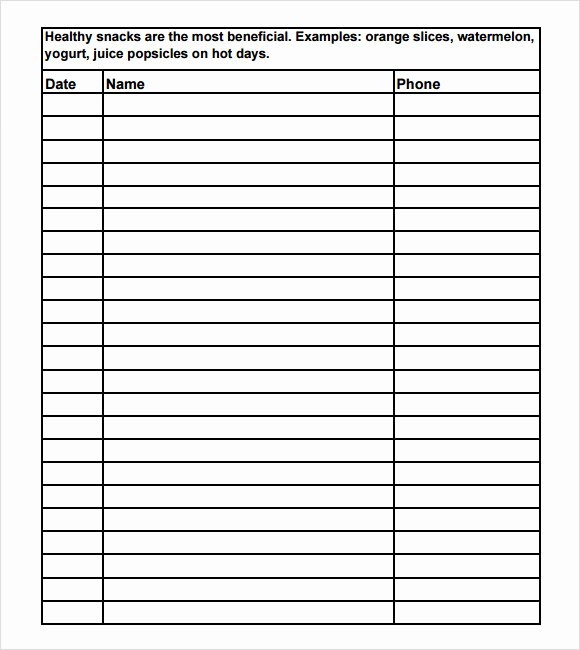 Free Printable Snack Sign Up Sheet Lovely Sign Up Sheet Template 10 Free Samples Examples format