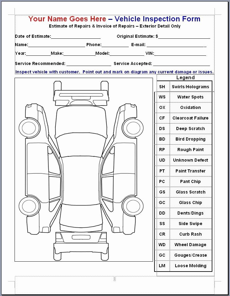 Free Printable Vehicle Condition Report Template Awesome Mike Phillips Vif or Vehicle Inspection form