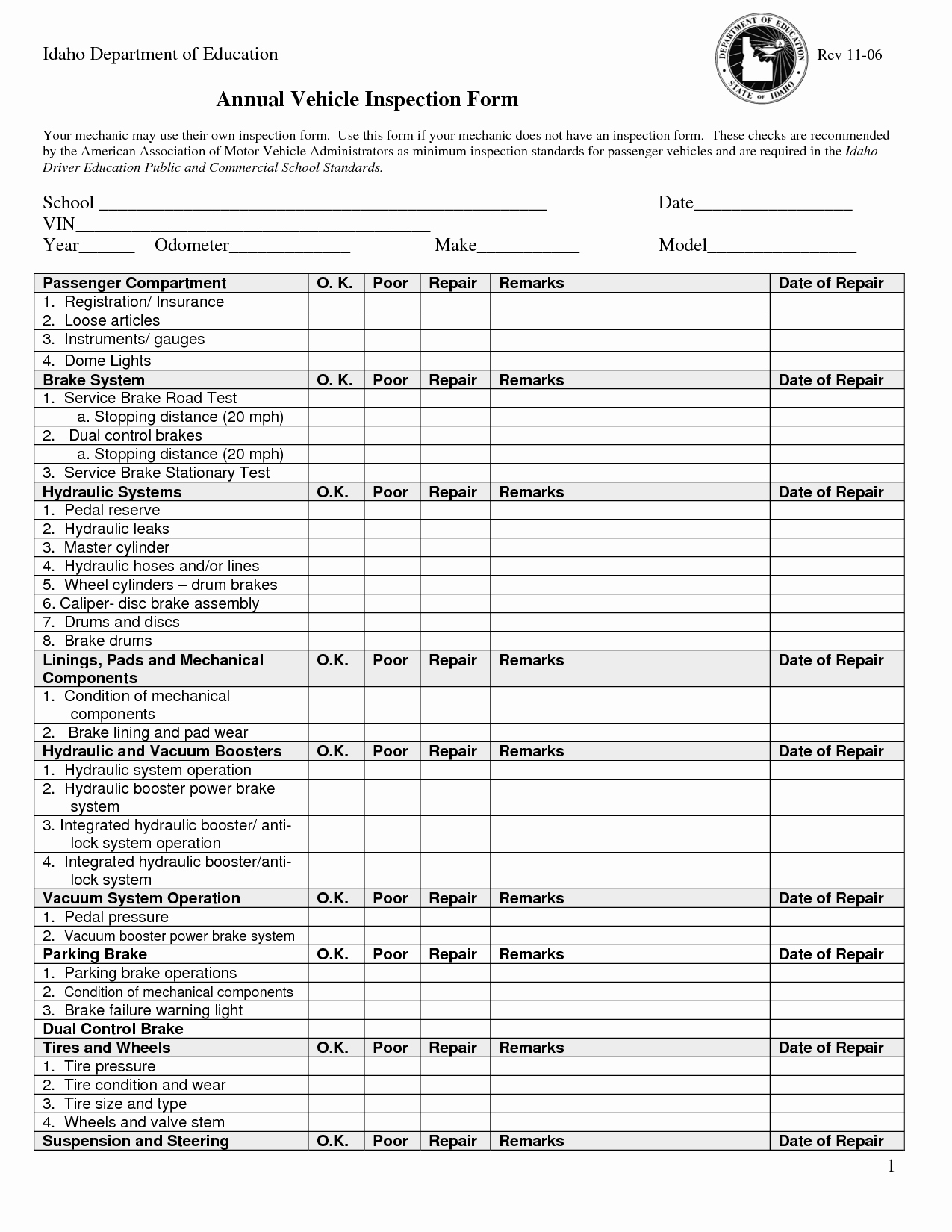 Free Printable Vehicle Condition Report Template Beautiful Free Vehicle Mechanical Inspection form Template