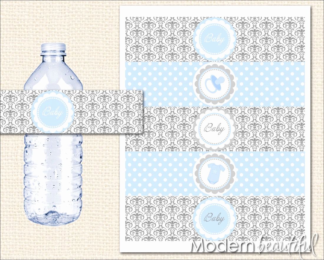 Free Printable Water Bottle Labels for Baby Shower Beautiful Baby Shower Printable Water Bottle Labels Grey and Blue