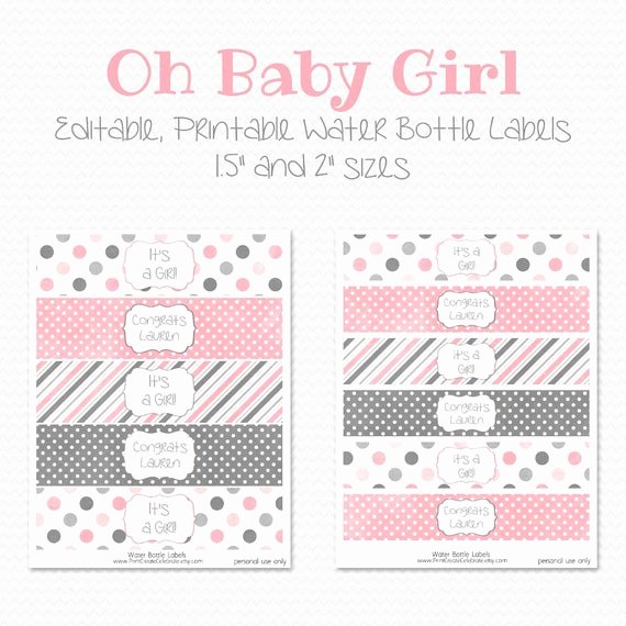 Free Printable Water Bottle Labels for Baby Shower Best Of Items Similar to Water Bottle Labels Pink and Grey Girl