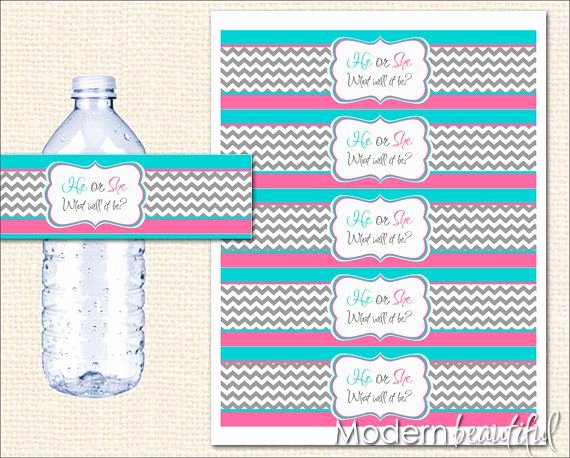 Free Printable Water Bottle Labels for Baby Shower Elegant Instant Download Pink and Blue Gender Reveal Water Bottle