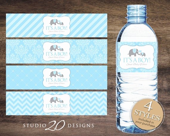 Free Printable Water Bottle Labels for Baby Shower Inspirational Instant Download Blue Elephant Water Bottle Labels Printable