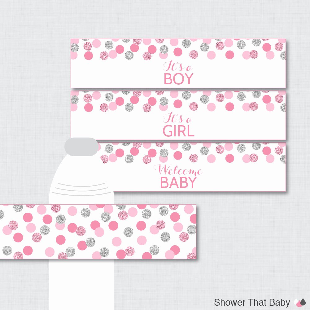 Free Printable Water Bottle Labels for Baby Shower Lovely Pink and Gray Water Bottle Labels Baby Shower Printable