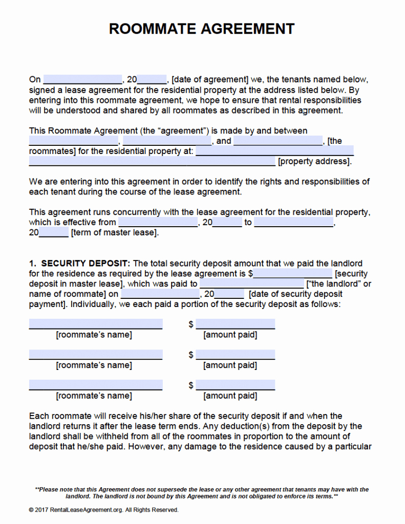 Free Roommate Agreement Template Beautiful Free Roommate Agreement Template form – Adobe Pdf – Ms Word