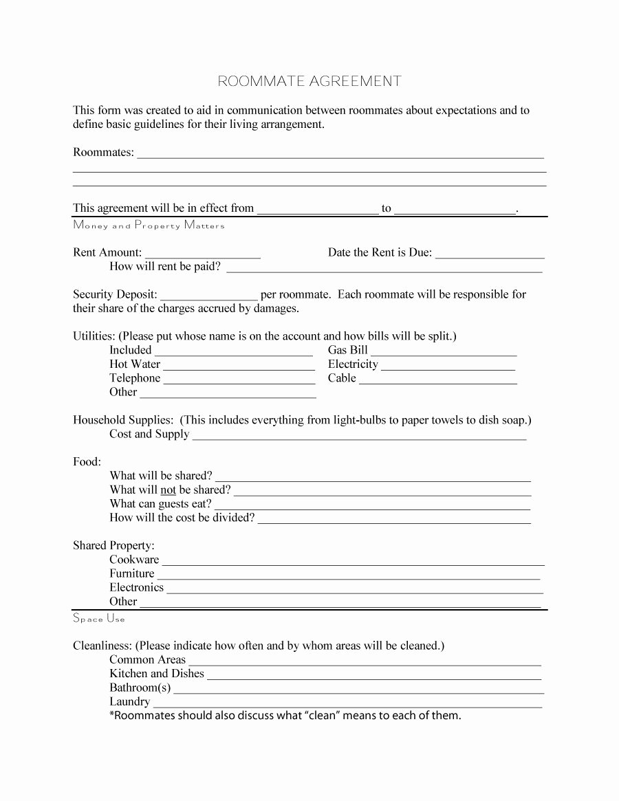 Free Roommate Agreement Template Fresh 40 Free Roommate Agreement Templates &amp; forms Word Pdf