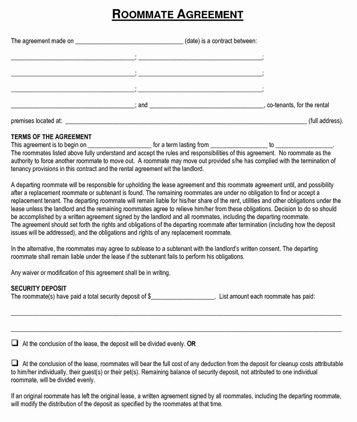 Free Roommate Agreement Template Inspirational Roommate Agreement Template