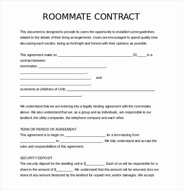 Free Roommate Agreement Template Lovely 17 Roommate Agreement Templates – Free Word Pdf format