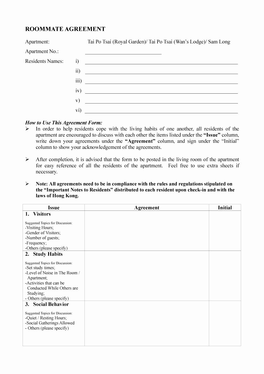 Free Roommate Agreement Template Lovely 40 Free Roommate Agreement Templates &amp; forms Word Pdf
