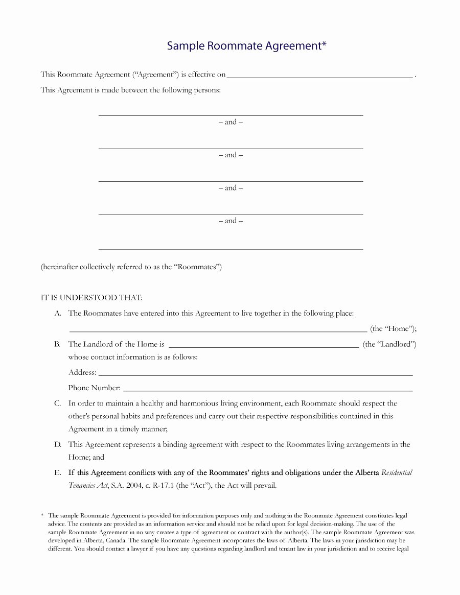 Free Roommate Agreement Template Luxury 40 Free Roommate Agreement Templates &amp; forms Word Pdf