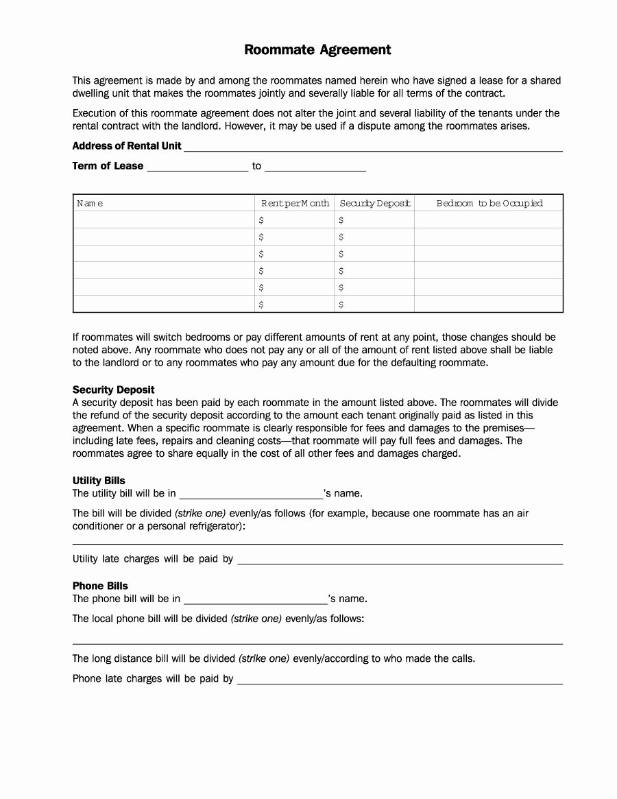 Free Roommate Agreement Template Luxury 40 Free Roommate Agreement Templates &amp; forms Word Pdf