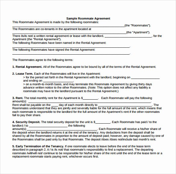 Free Roommate Agreement Template Luxury Sample Roommate Agreement Template 15 Free Documents In