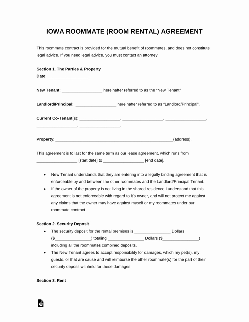 Free Roommate Agreement Template Unique Free Kansas Room Rental Roommate Agreement form Pdf