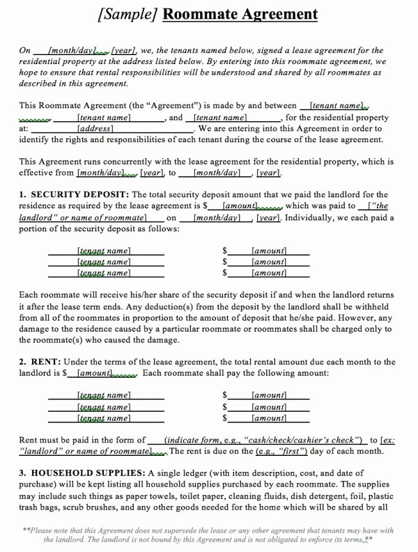 Free Roommate Agreement Template Unique Roommate Agreement Template
