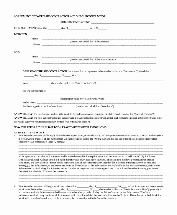 Free Subcontractor Agreement Template Word Best Of Sample Subcontractor Agreement 9 Examples In Pdf Word