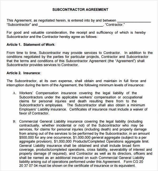 Free Subcontractor Agreement Template Word Inspirational Sample Subcontractor Agreement 17 Free Documents