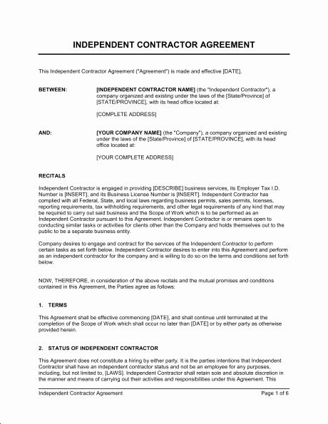 Free Subcontractor Agreement Template Word New 1099 Contractor Agreement Template Templates Resume