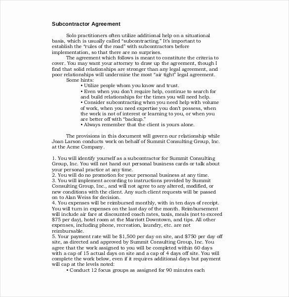 Free Subcontractor Agreement Template Word New 13 Subcontractor Agreement Templates – Word Pdf Pages