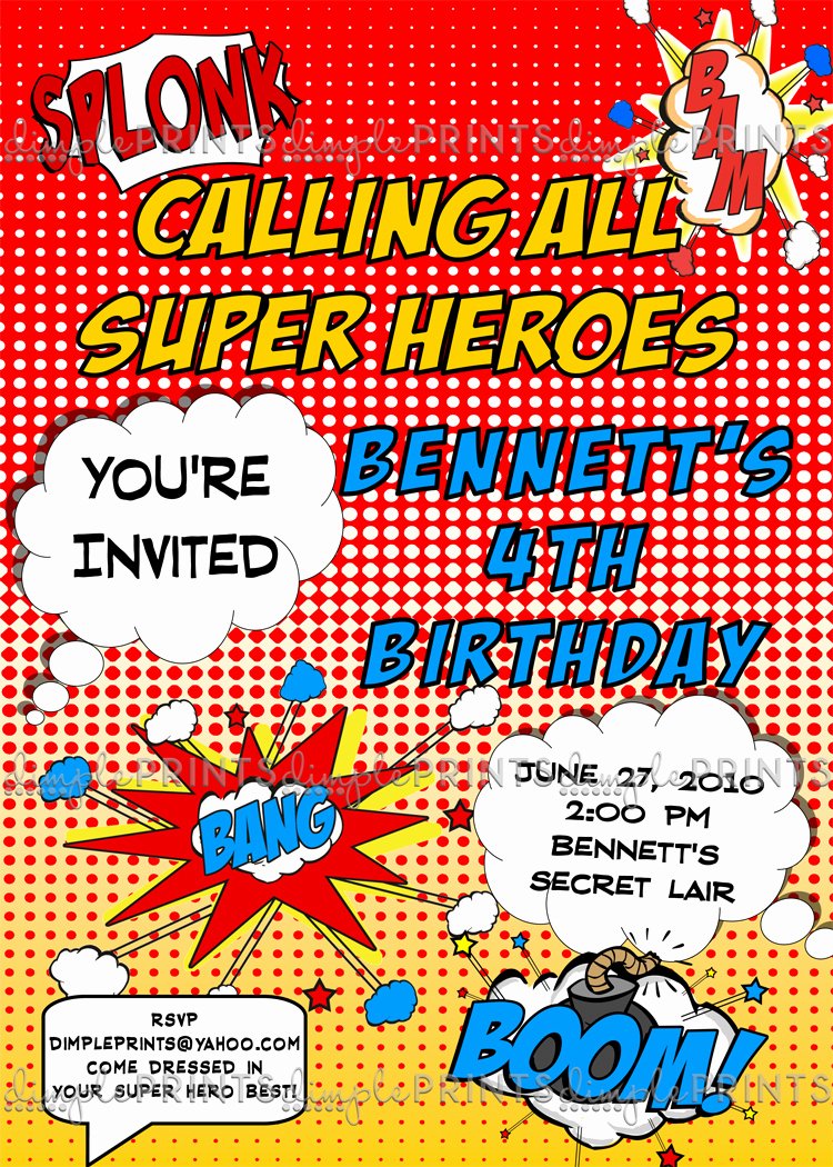 Free Superhero Invitation Templates Awesome Superhero Ic Printable Invitation Dimple Prints Shop