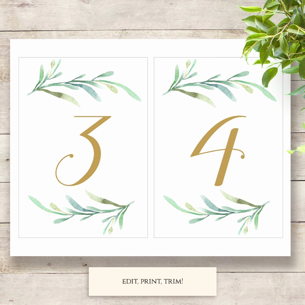 Free Table Number Templates 4x6 Fresh Greenery Wedding Table Numbers Template Printable