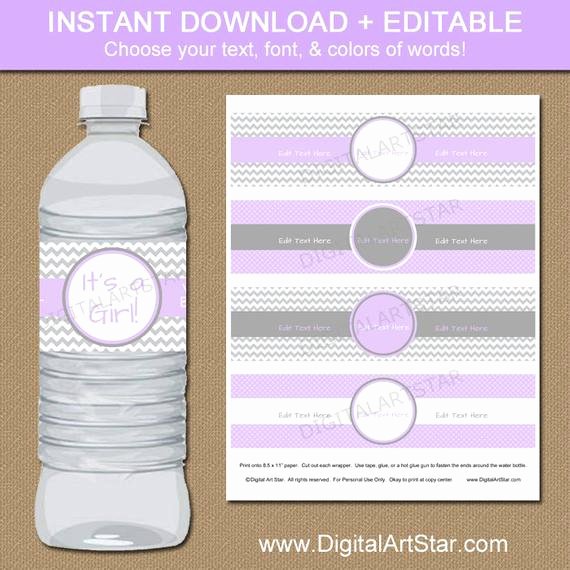 Free Water Bottle Label Template Baby Shower Fresh Lavender &amp; Grey Baby Shower Water Bottle Labels by