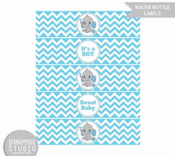 Free Water Bottle Label Template Baby Shower Luxury Water Bottle Labels Blue Elephant Baby Shower Printable