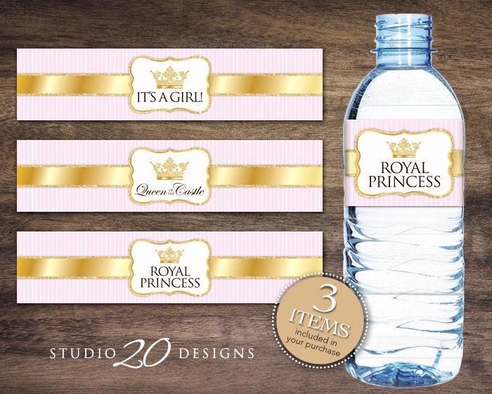 Free Water Bottle Label Template Baby Shower New Instant Download Royal Princess Bottle Labels Printable Gold