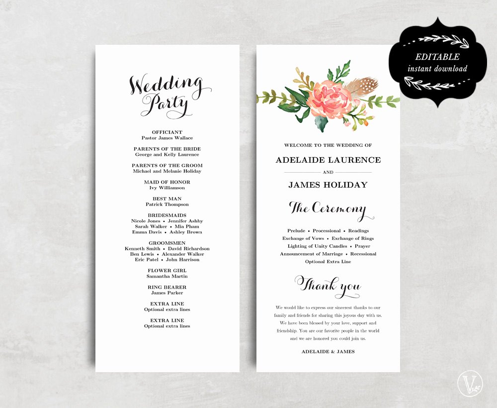 Free Wedding Program Fan Templates Beautiful Printable Wedding Program Template Floral Wedding Program