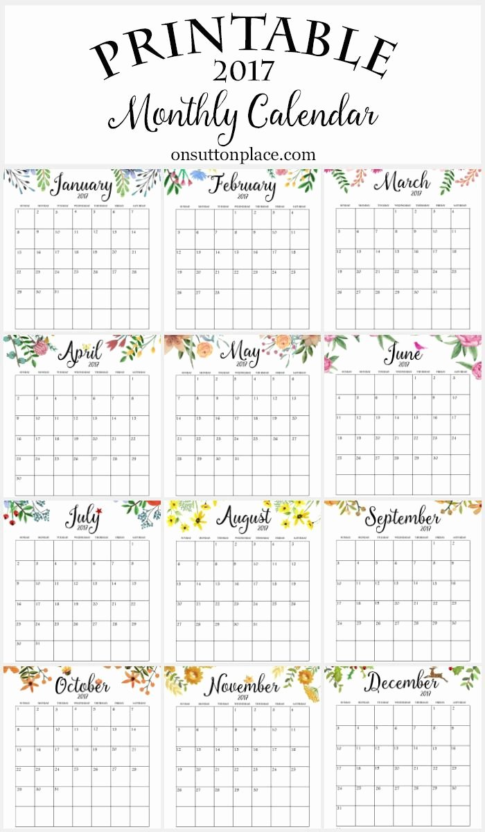 Free Yearly Calendar 2017 Awesome 2017 Free Printable Monthly Calendar