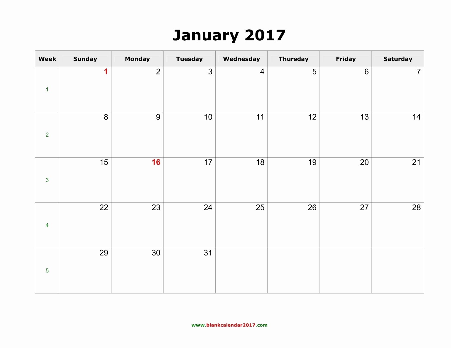 Free Yearly Calendar 2017 Awesome Blank Calendar January 2017 Landscape