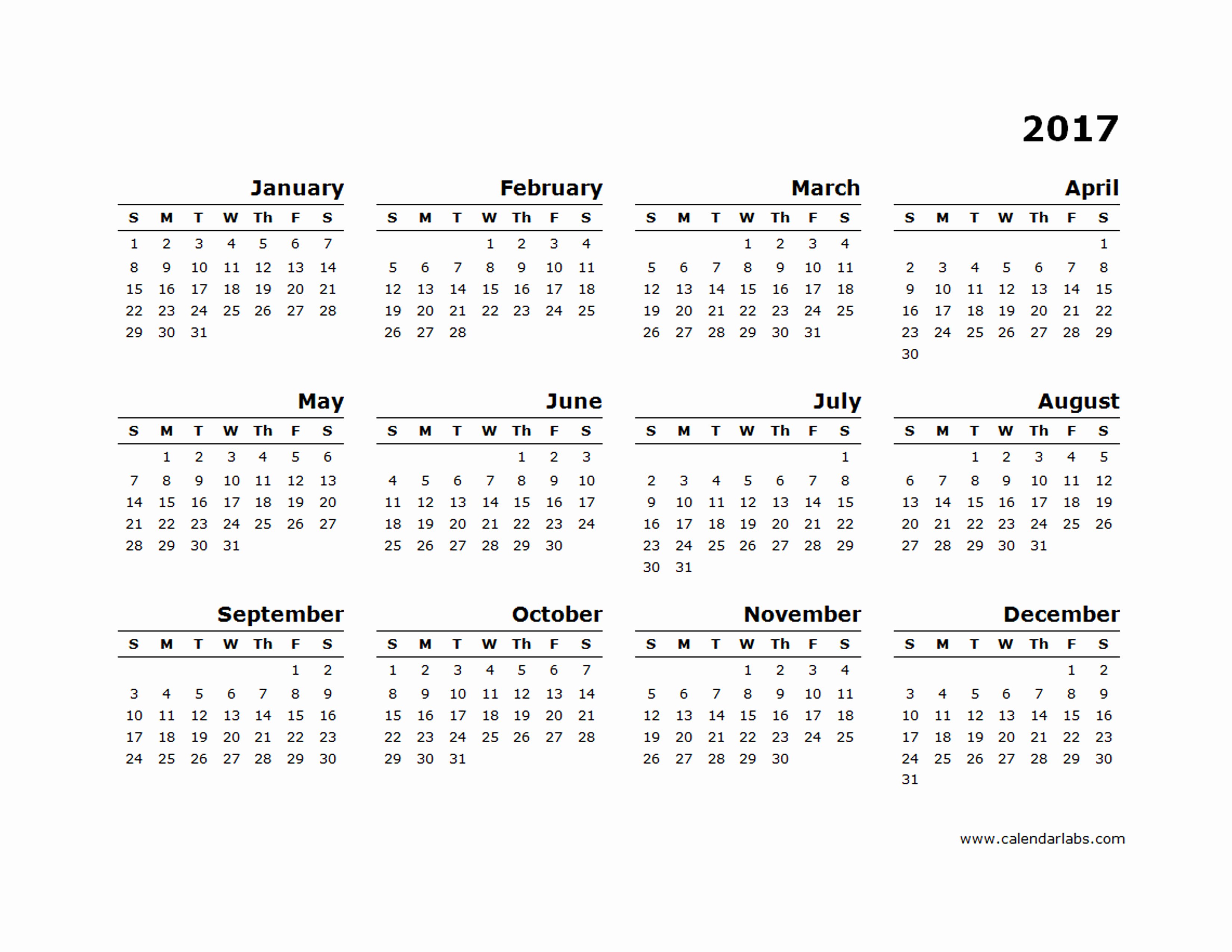 Free Yearly Calendar 2017 Best Of 2017 Yearly Calendar Blank Minimal Design Free Printable