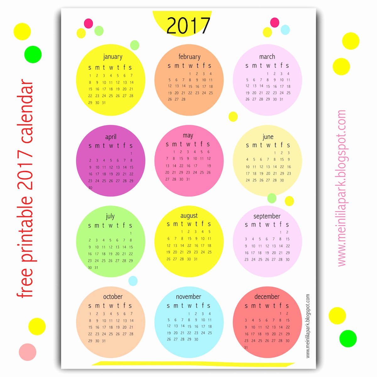 Free Yearly Calendar 2017 Best Of Free Printable 2017 Bubbles Calendar Freebie