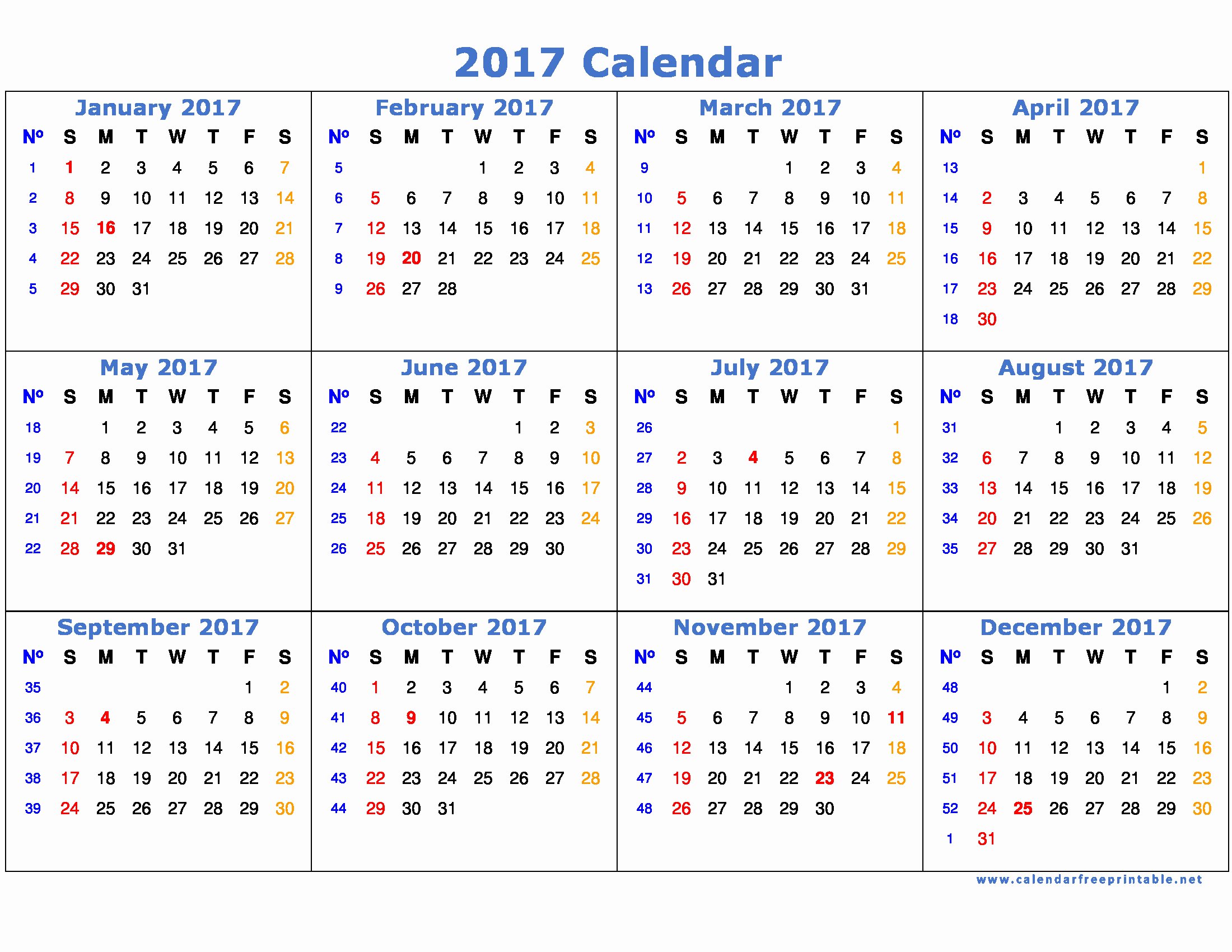 Free Yearly Calendar 2017 Fresh 2017 Calendar Printable