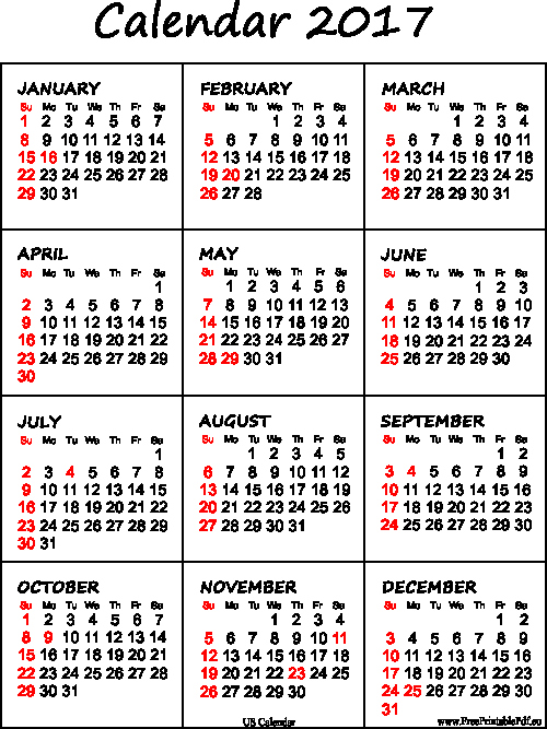 Free Yearly Calendar 2017 Fresh Printable Calendar 2017 for Us Pdf