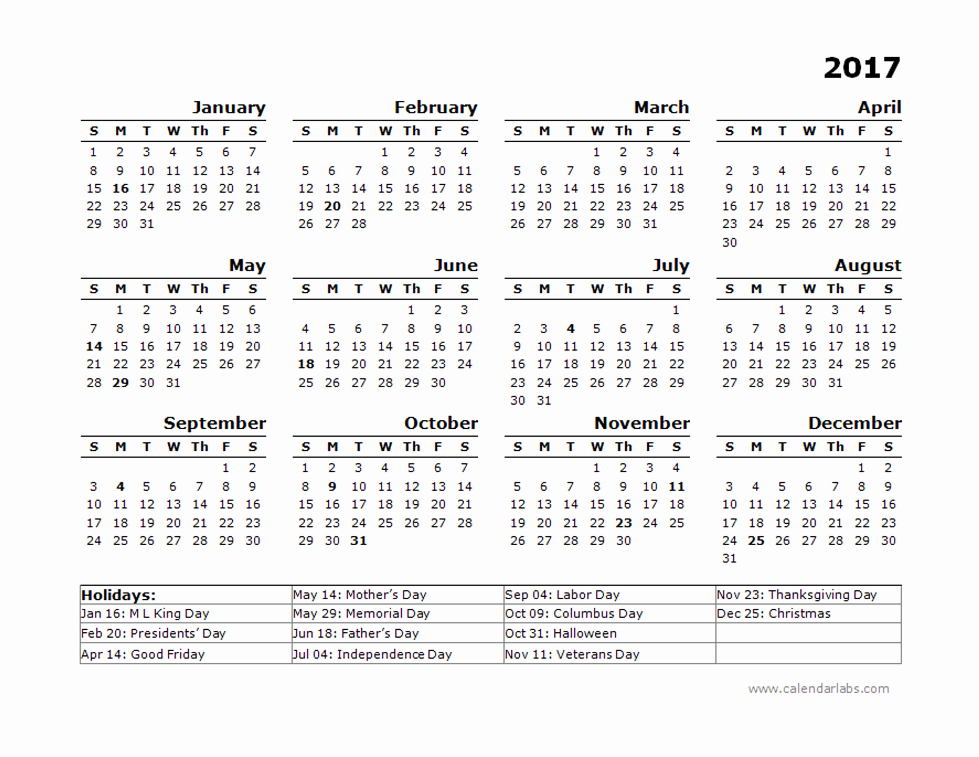 Free Yearly Calendar 2017 Inspirational 2017 Year Calendar Template Us Holidays Free Printable