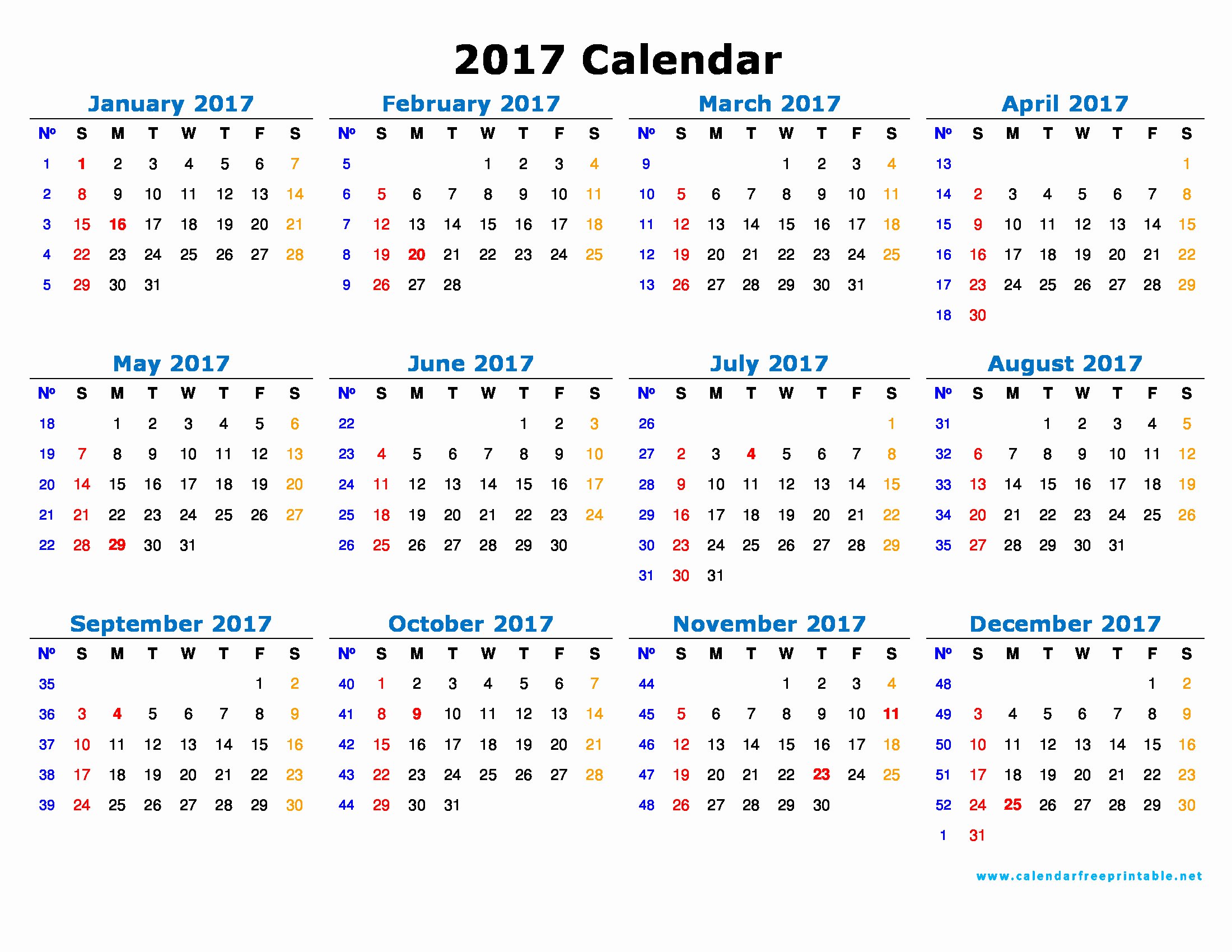 Free Yearly Calendar 2017 Unique Calendar Free Printable