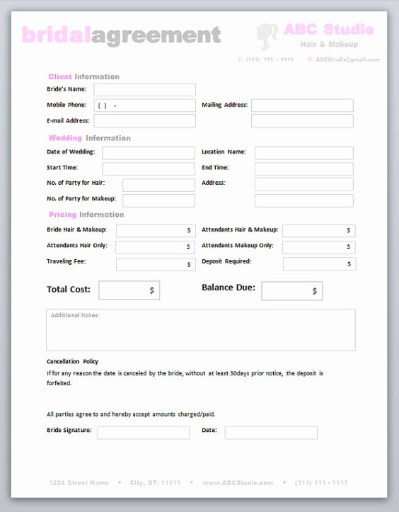 Freelance Makeup Artist Contract Template Best Of Freelance Hair Stylist &amp; Makeup Artist Bridal Agreement