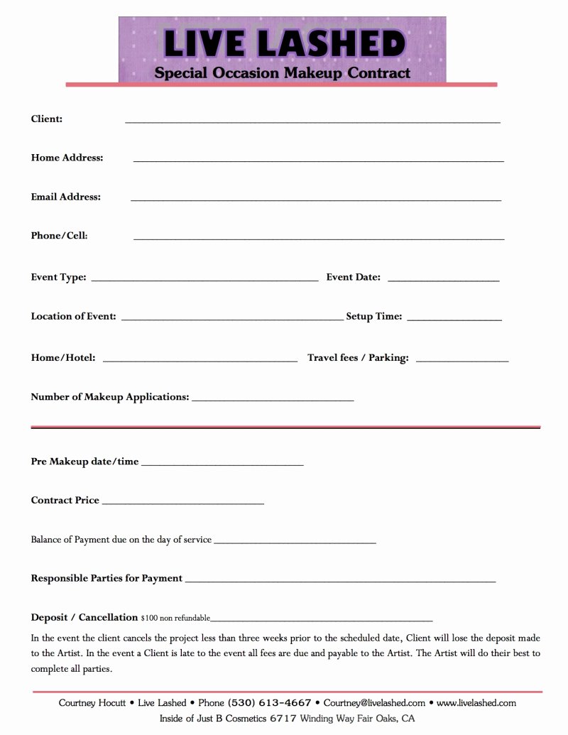 Freelance Makeup Artist Contract Template Inspirational Makeup Artist Application form