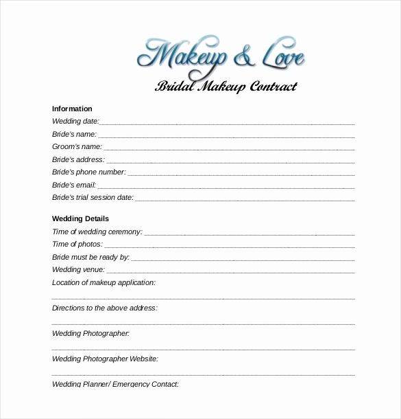 Freelance Makeup Artist Contract Templates Lovely 27 Wedding Contract Templates – Example Word Google Docs