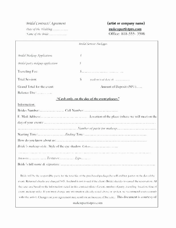 Freelance Makeup Artist Contract Templates New Bridal Hair and Makeup Contract Template Mugeek Vidalondon