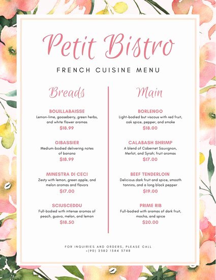 French Menu Design Awesome French Menu Templates Canva