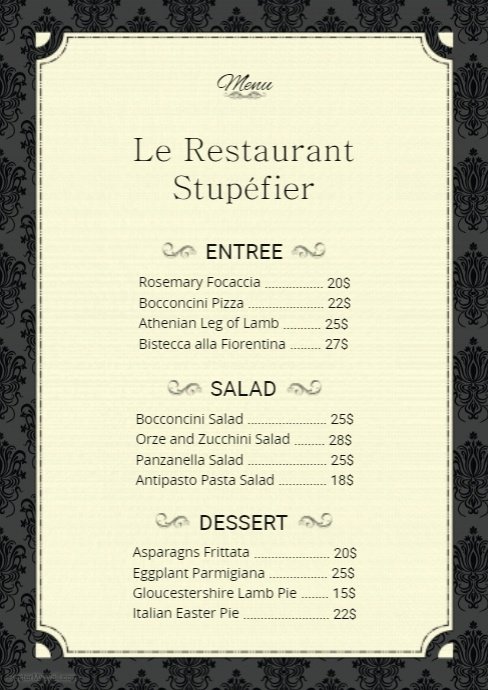 French Menu Design Elegant French Menu Card Template