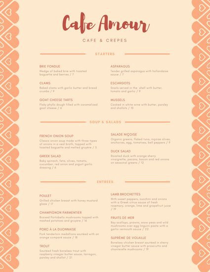 French Menu Design Elegant French Menu