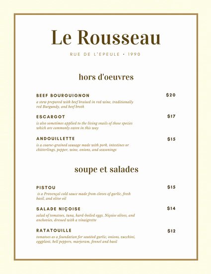 French Menu Design Inspirational Customize 265 French Menu Templates Online Canva