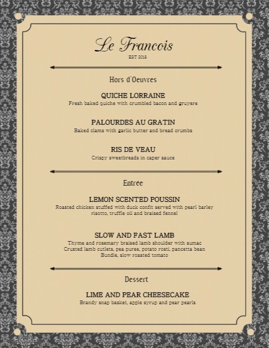 French Menu Design Lovely Elegant French Menu Card Template